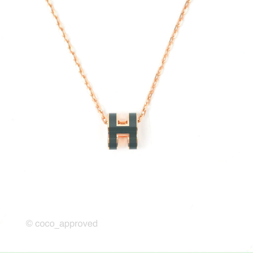 Hermès Mini Pop H Pendant Necklace Vert Cypres Rose Gold Hardware 