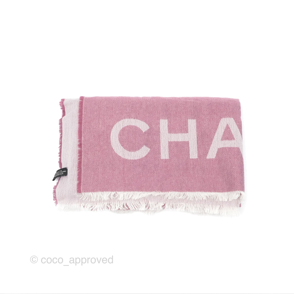 Chanel Logo CC Cashmere Fringe Scarf Pink