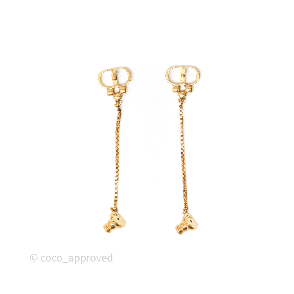 Christian Dior CD Crystal Drop Earrings Gold Tone