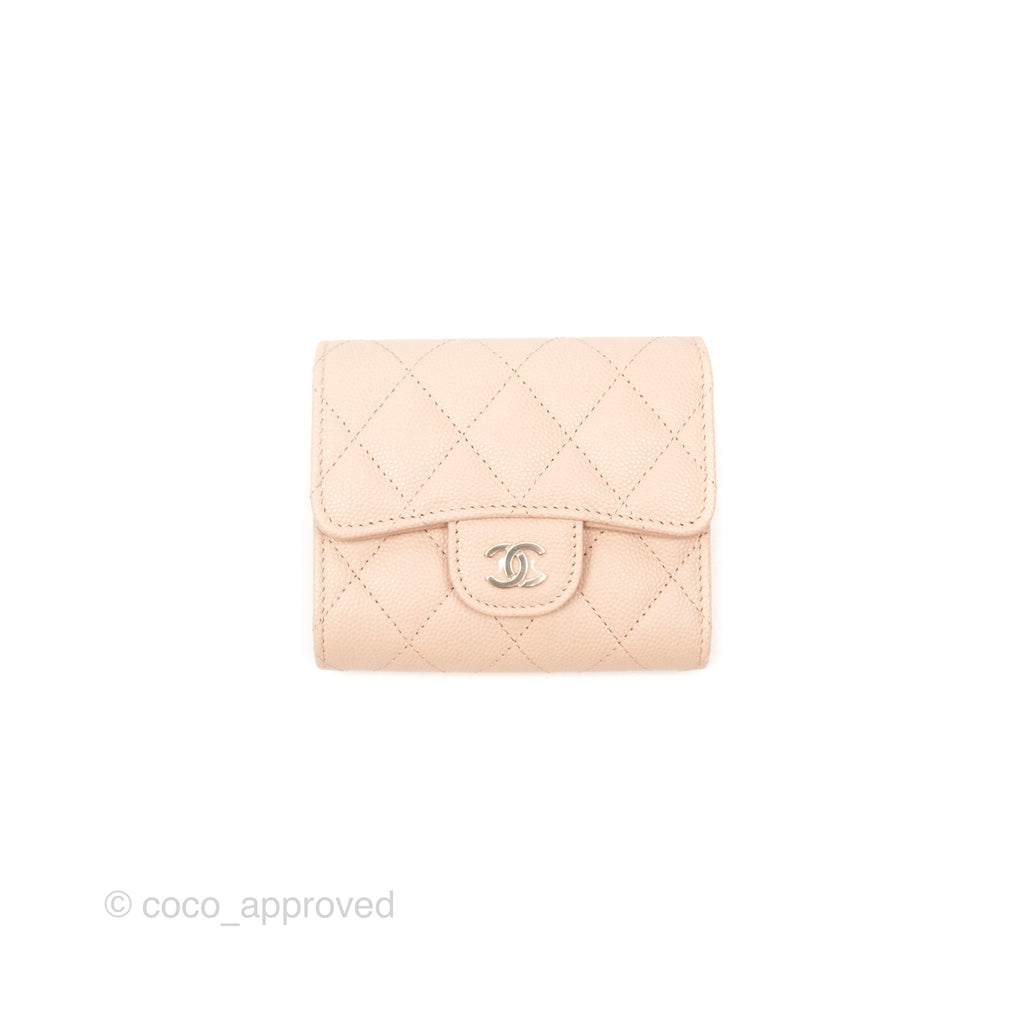 Chanel Classic Short Flap Wallet Beige Pink Caviar Gold Hardware