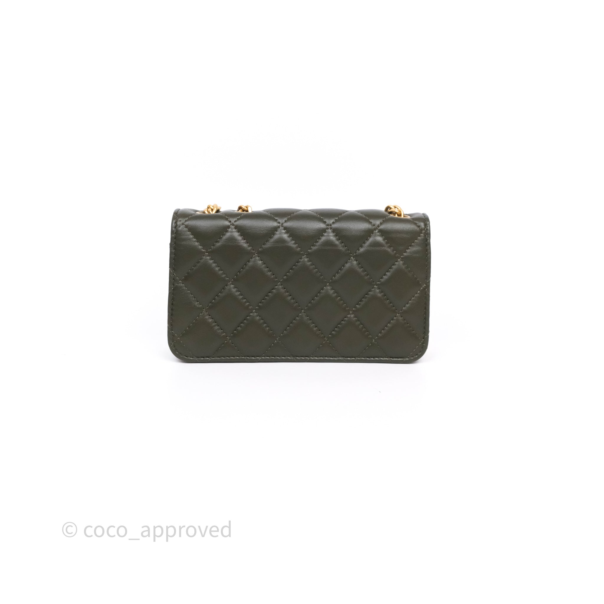 Chanel All Slide Adjustable Chain Phone Holder WOC Olive Green