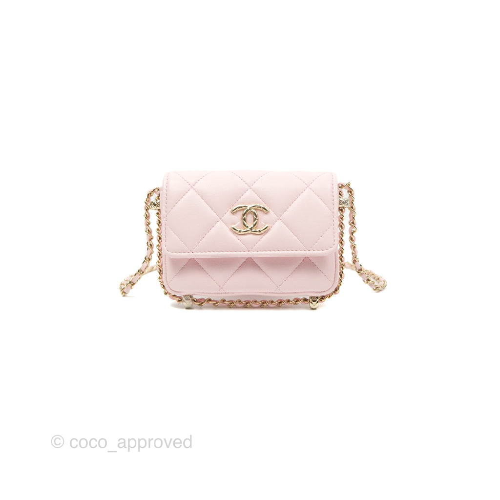Chanel Mini Chain Around Clutch With Chain Pink Lambskin Gold Hardware 22S