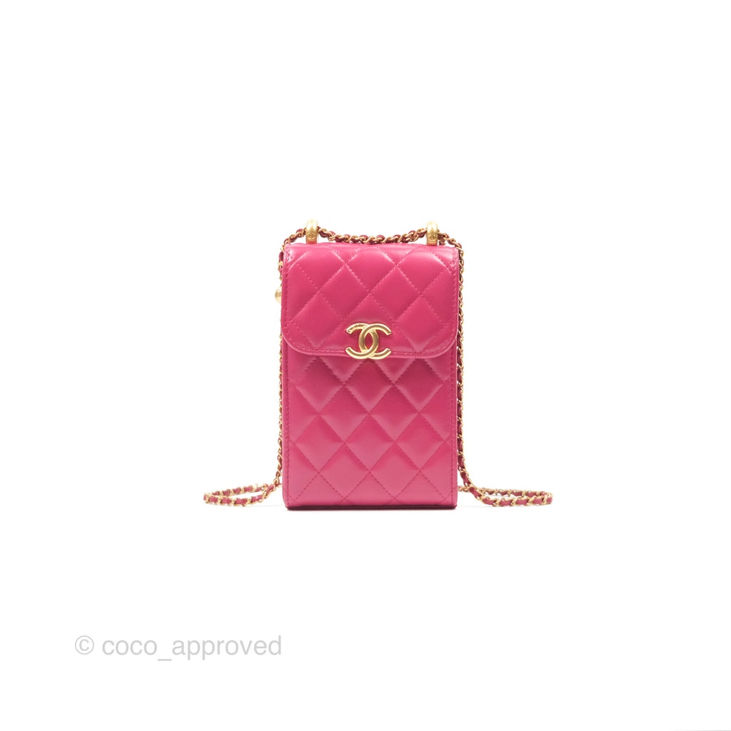 Chanel Quilted Perfect Fit Dark Pink Phone Holder Aged Gold Hardware