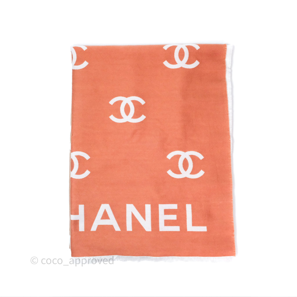 Chanel CC Logo Scarf Wool Coral 25C