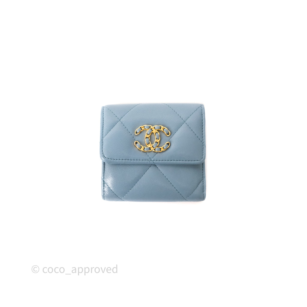 Chanel 19 Short Flap Wallet Cloud Blue Lambskin