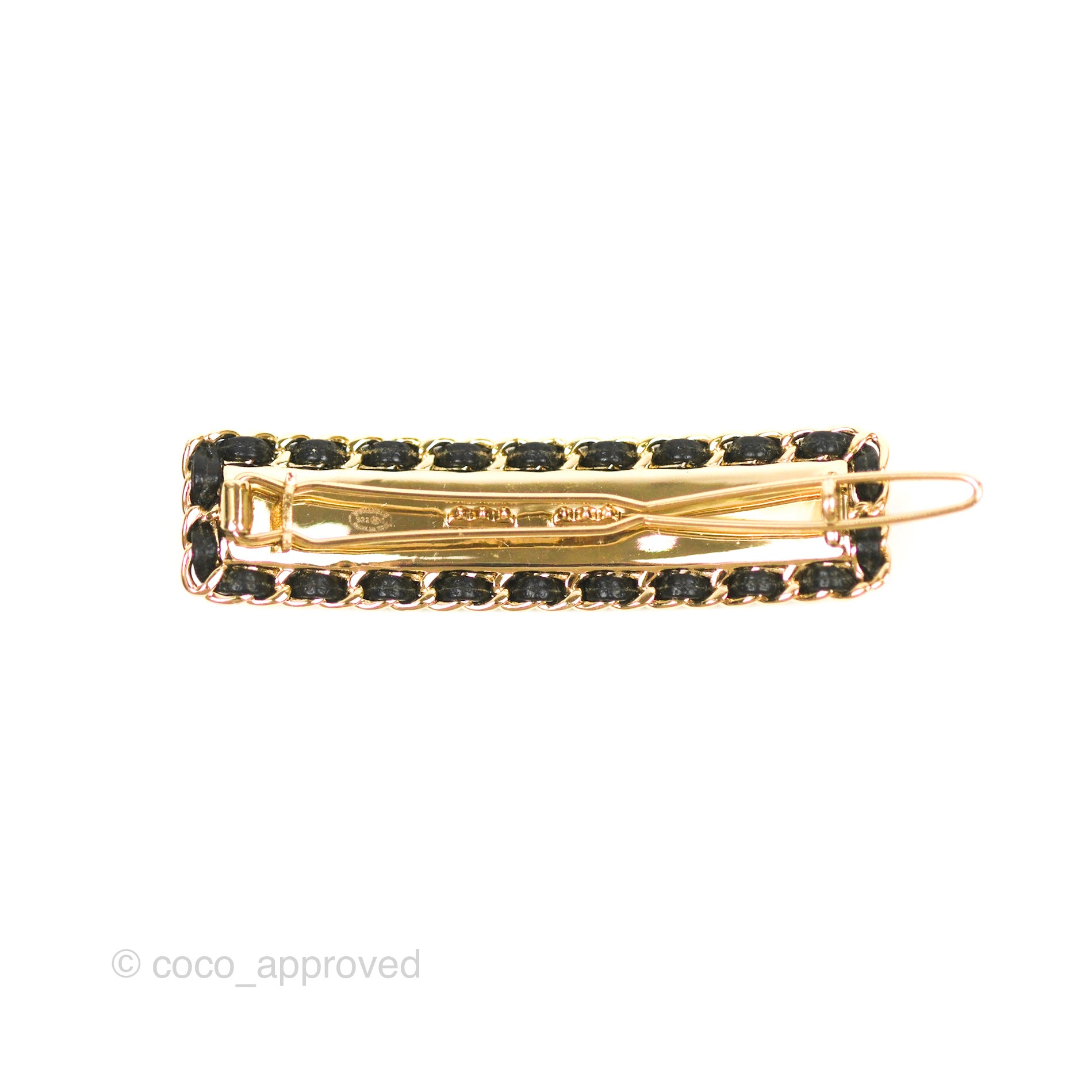 Chanel CC Black Leather Hair Clip Gold Tone 21S – Coco Approved Studio
