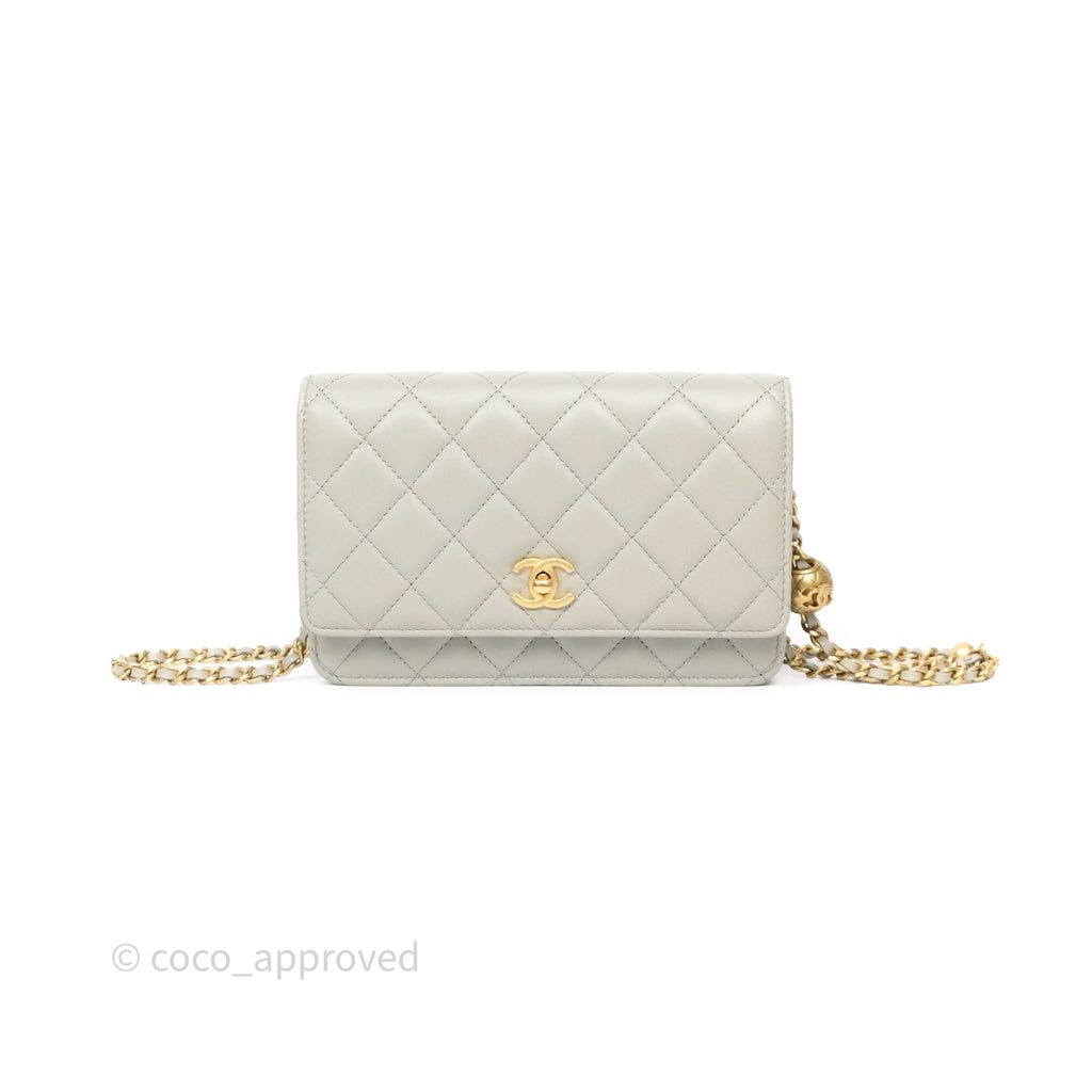 Chanel Quilted Pearl Crush Wallet on Chain WOC Grey Lambskin Aged Gold Hardware