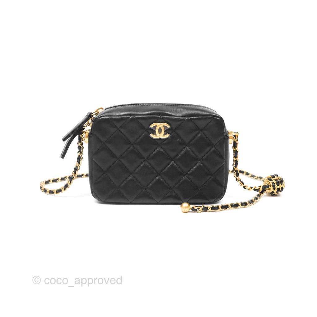 Chanel Quilted CC Pearl Crush Camera Case Black Lambskin Gold Hardware