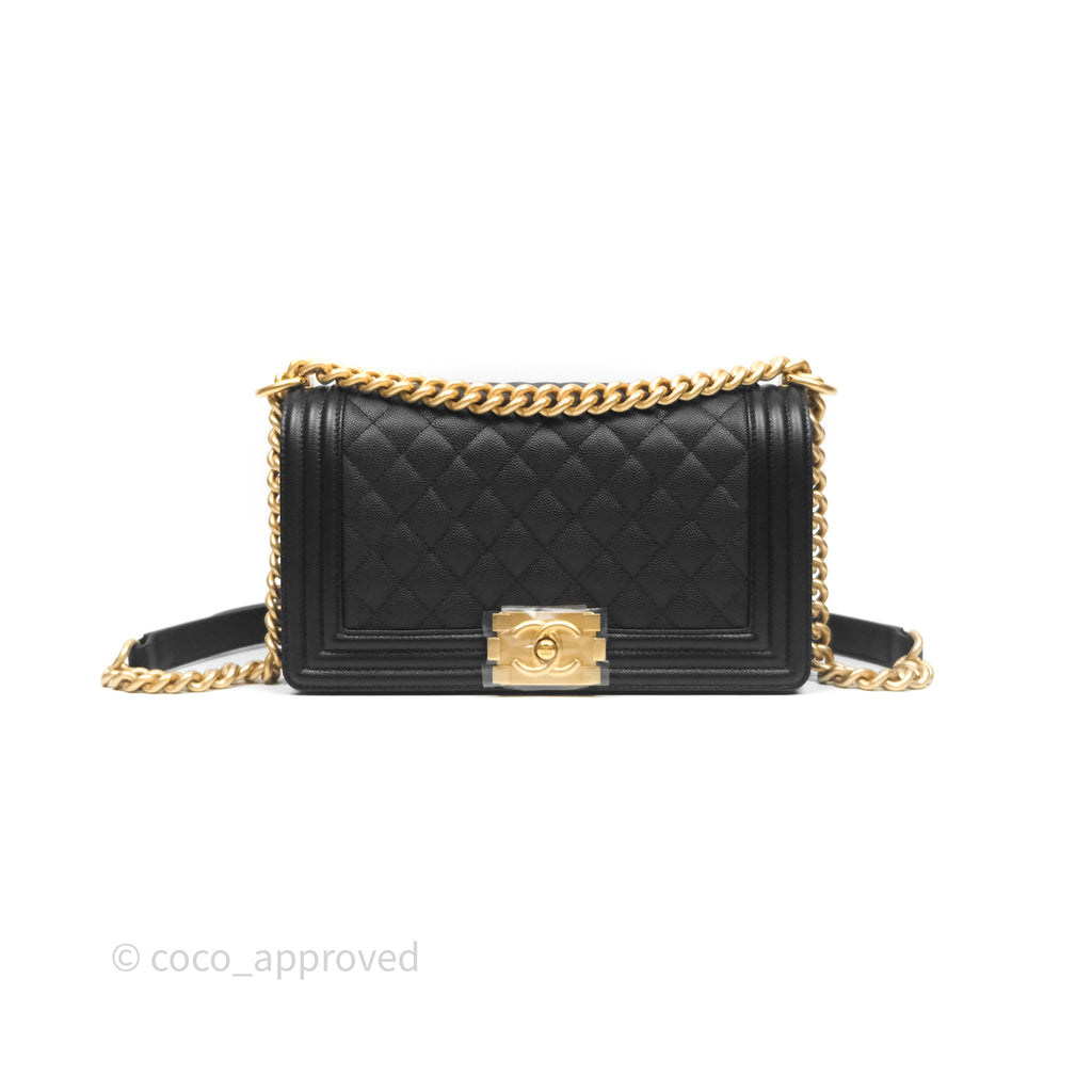 Chanel Quilted Medium Boy Black Caviar Aged Gold Hardware