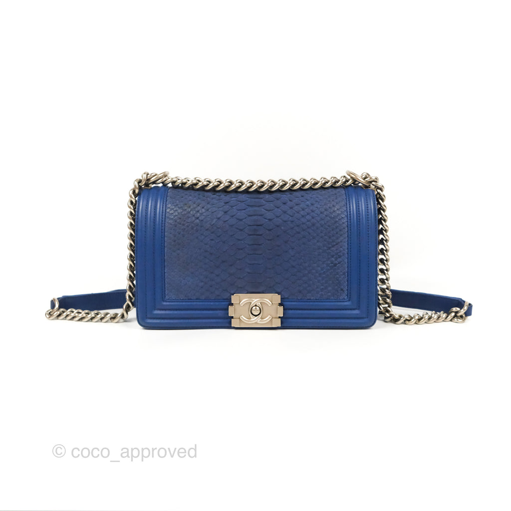 Chanel Medium Boy Blue Python Matte Silver Hardware