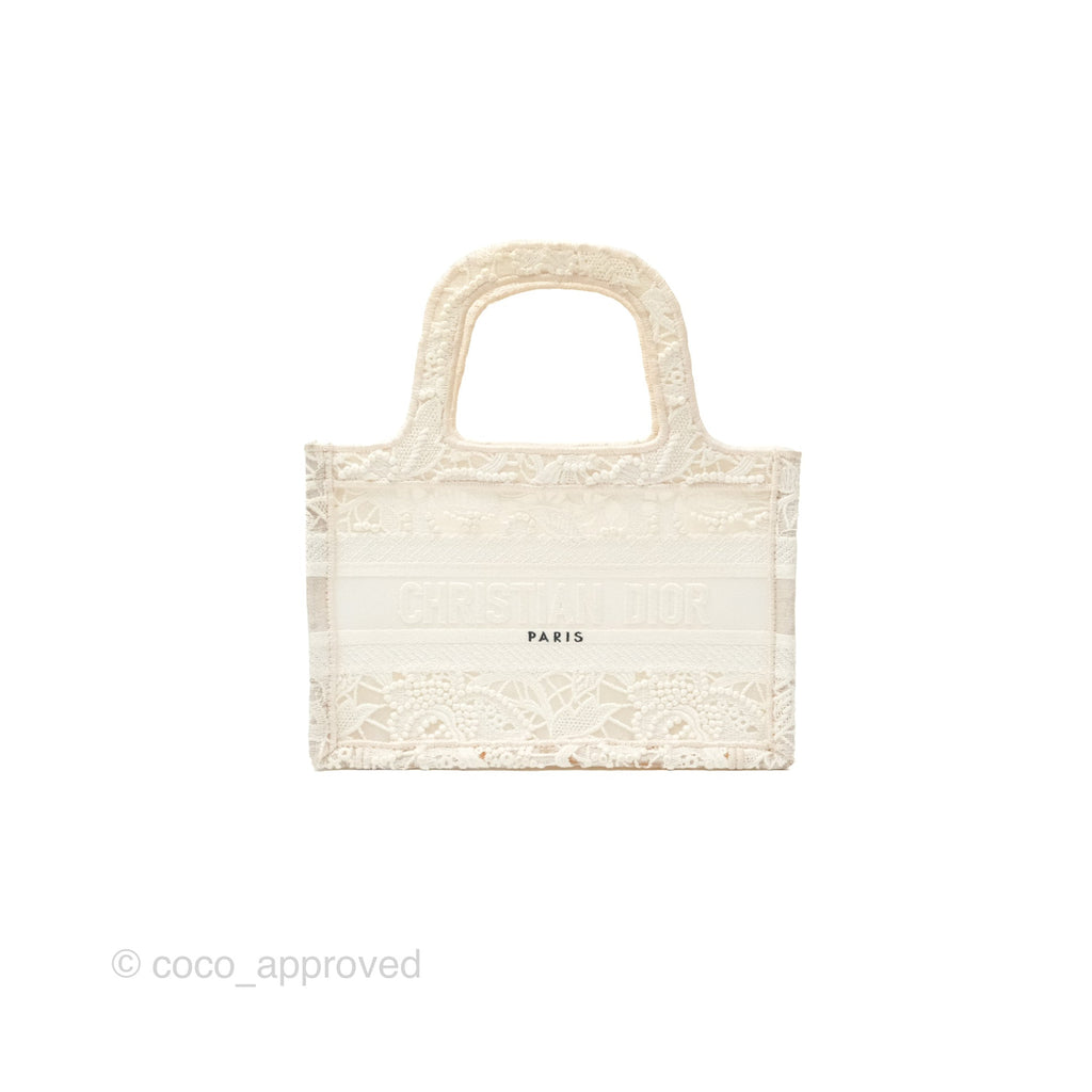 Dior Mini Book Tote Natural Macramé-Effect Embroidery