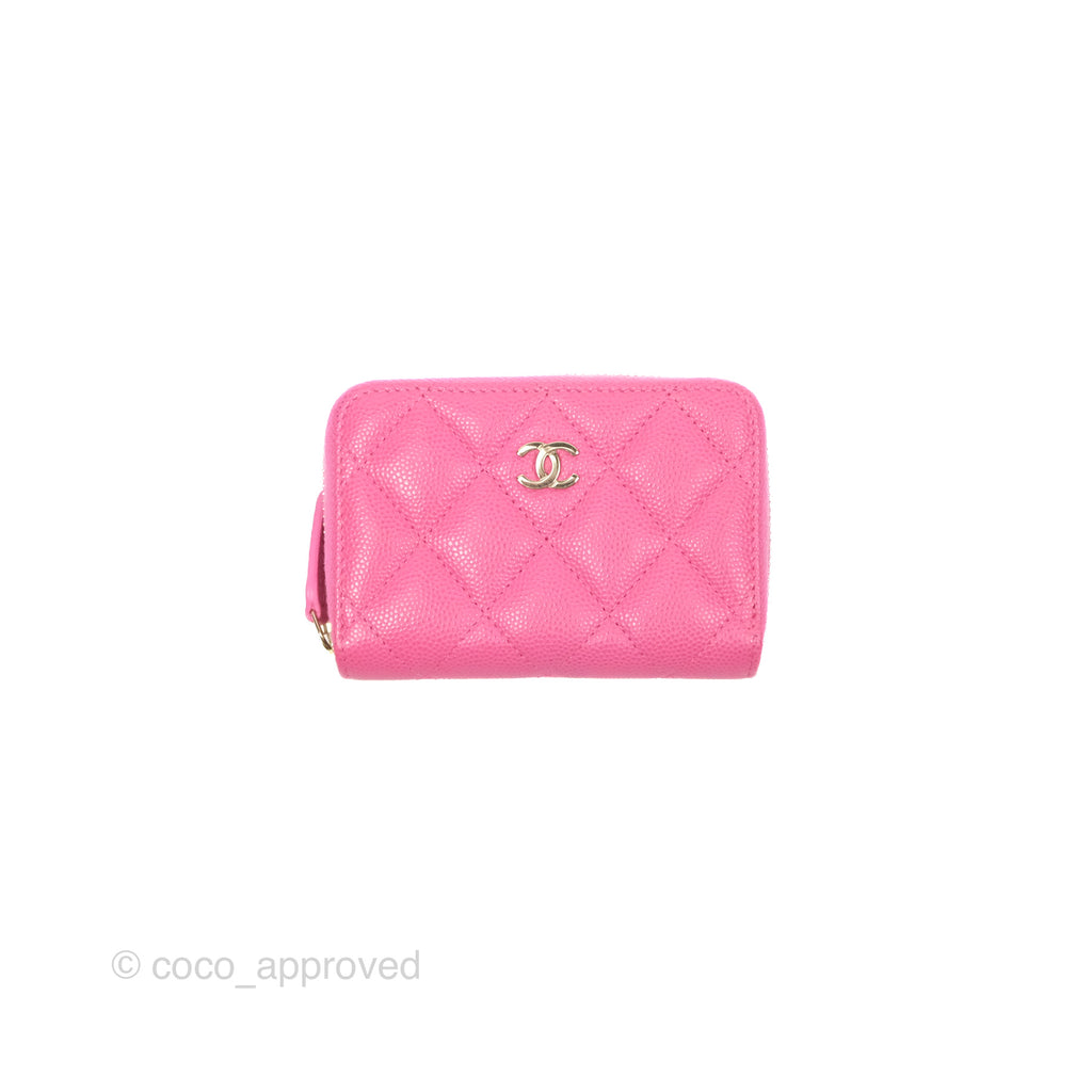 Chanel Quilted Zip Card Holder Pink Caviar Gold Hardware