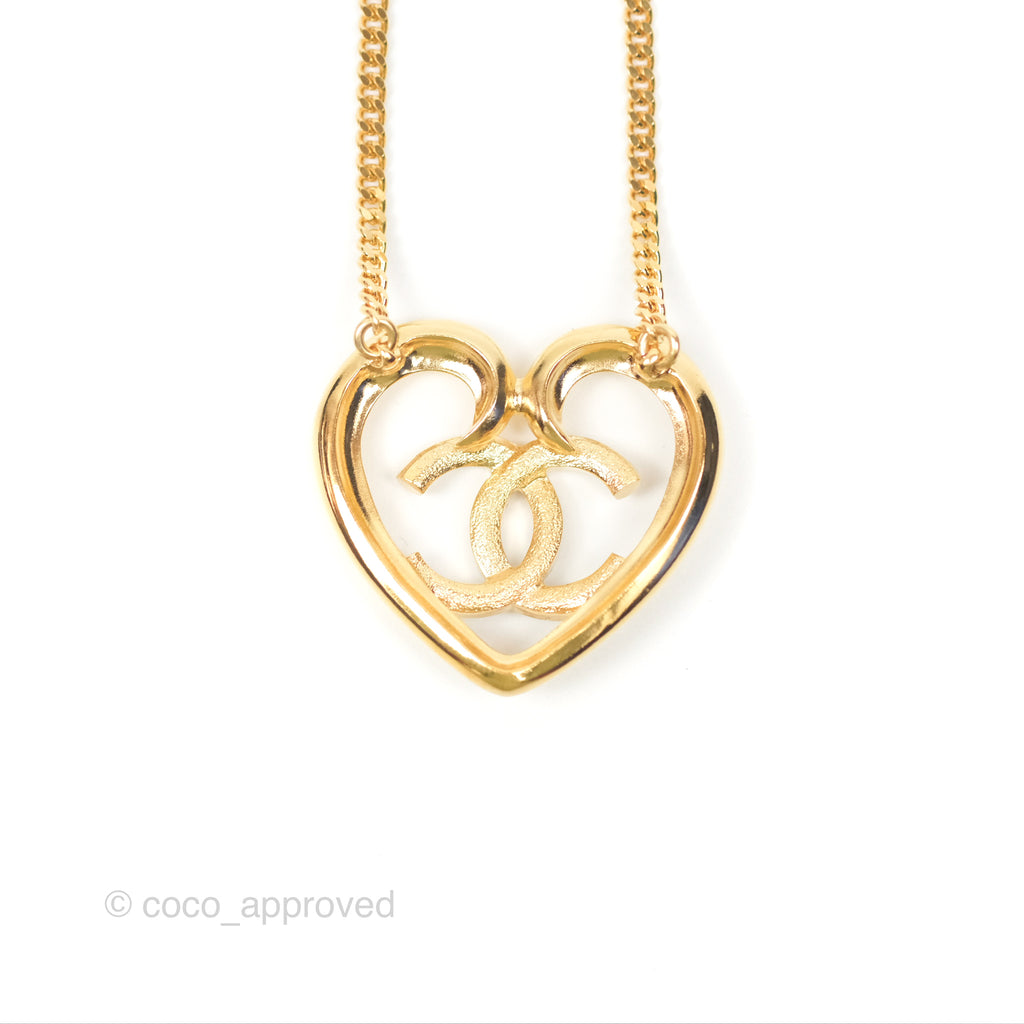 Chanel Heart CC Crystal Necklace Gold Tone 23C