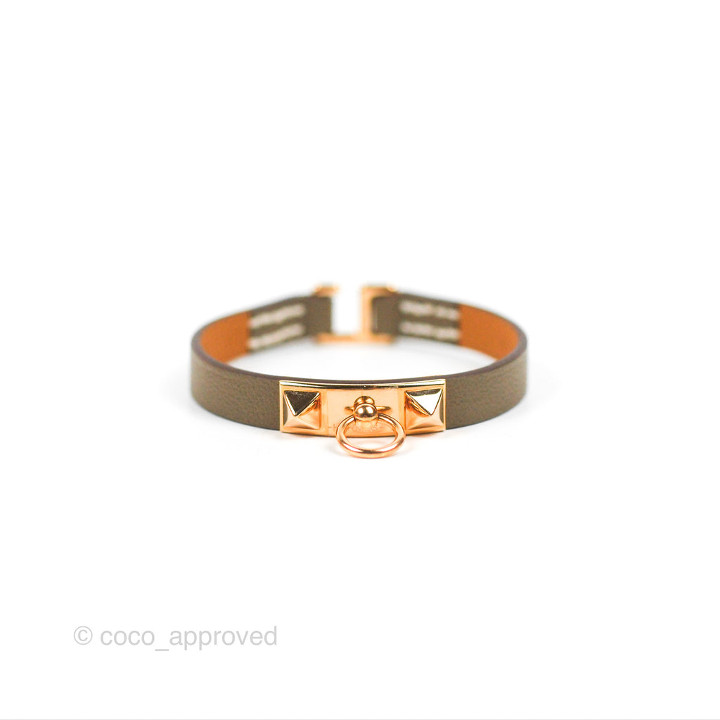 Hermès Rivale Mini Bracelet Etoupe Swift Rose Gold Hardware