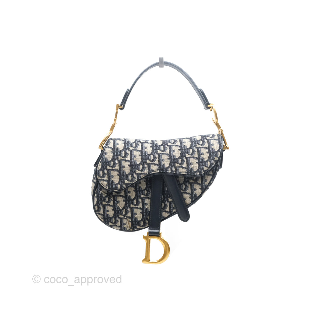 Christian Dior Mini Saddle Bag Blue Oblique Jacquard Gold Hardware