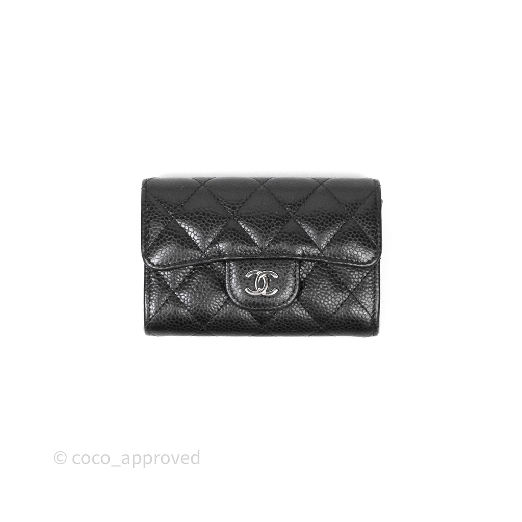 Chanel Quilted Flap Card Holder Black Caviar Silver Hardware