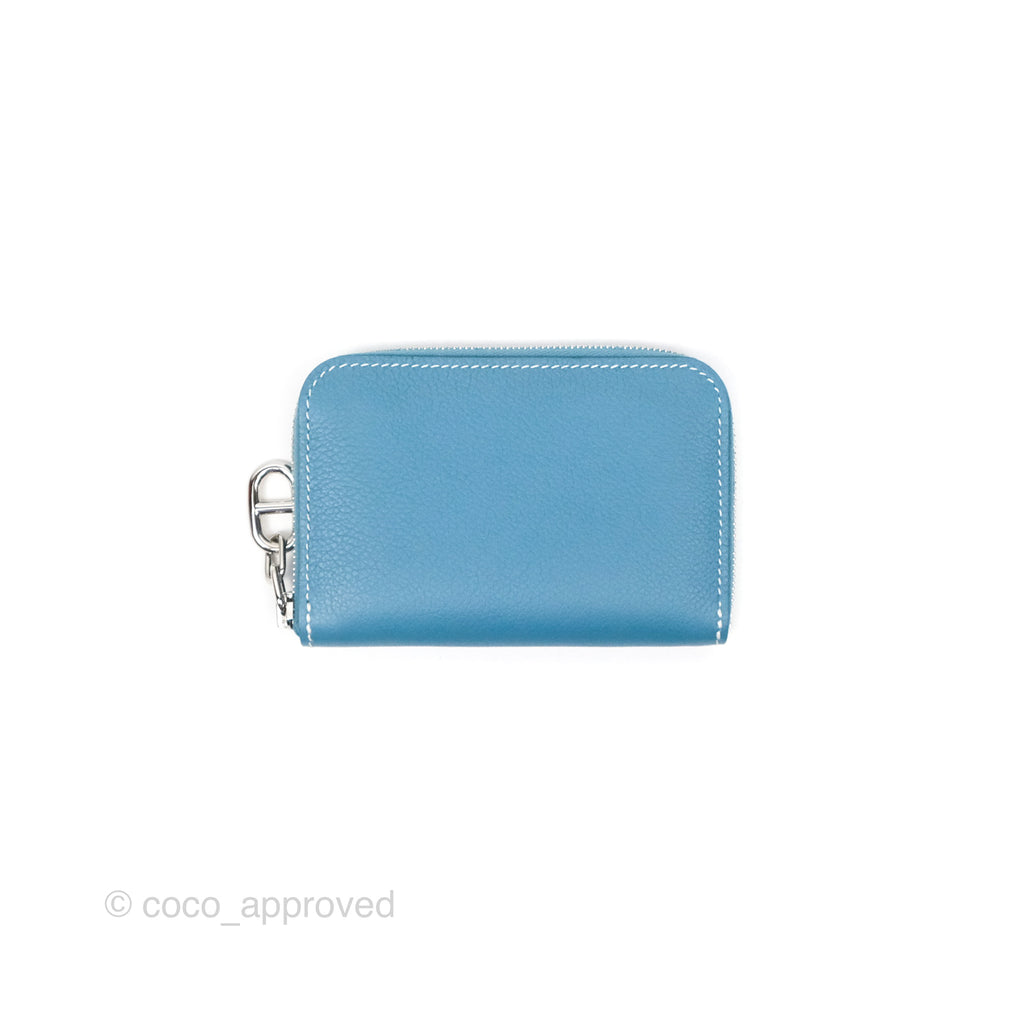 Hermès Zipengo Chaine d'Ancre Compact Card Holder Blue Jean 75 Evercolor Palladium Hardware