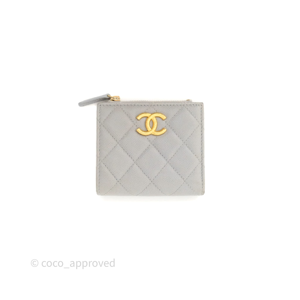 Chanel Quilted Short Wallet Grey Caviar Gold Hardware