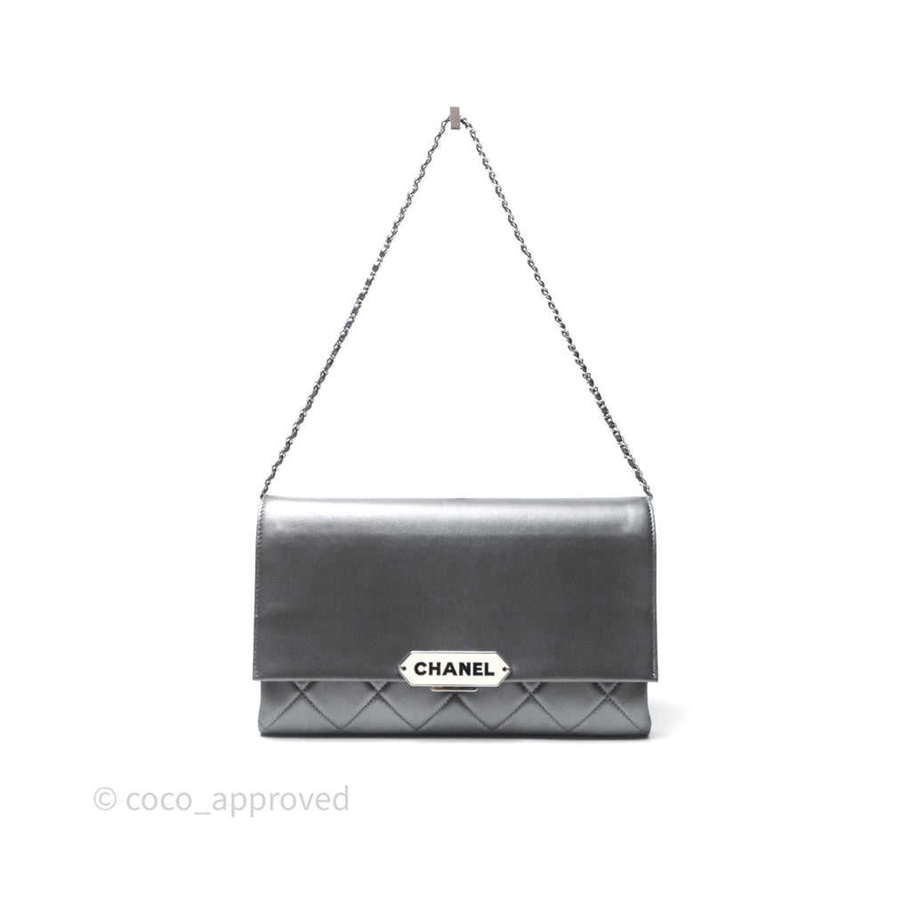 Chanel Clutch with Chain Metallic Dark Grey Silver Hardware