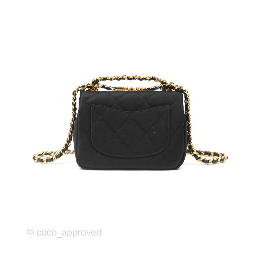 Chanel Mini Square with Crystal Top Handle Black Satin Gold Hardware