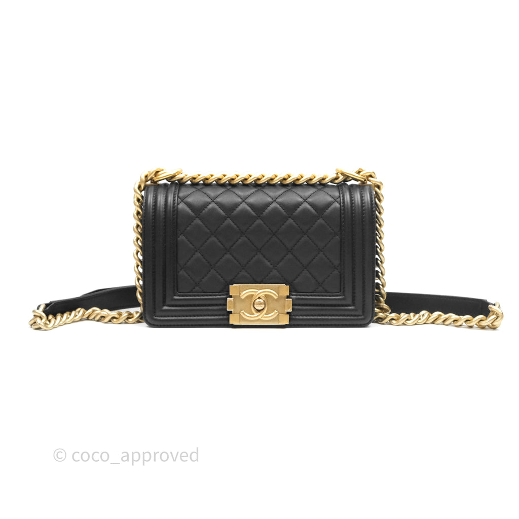 Chanel Small Boy Black Lambskin Aged Gold Hardware