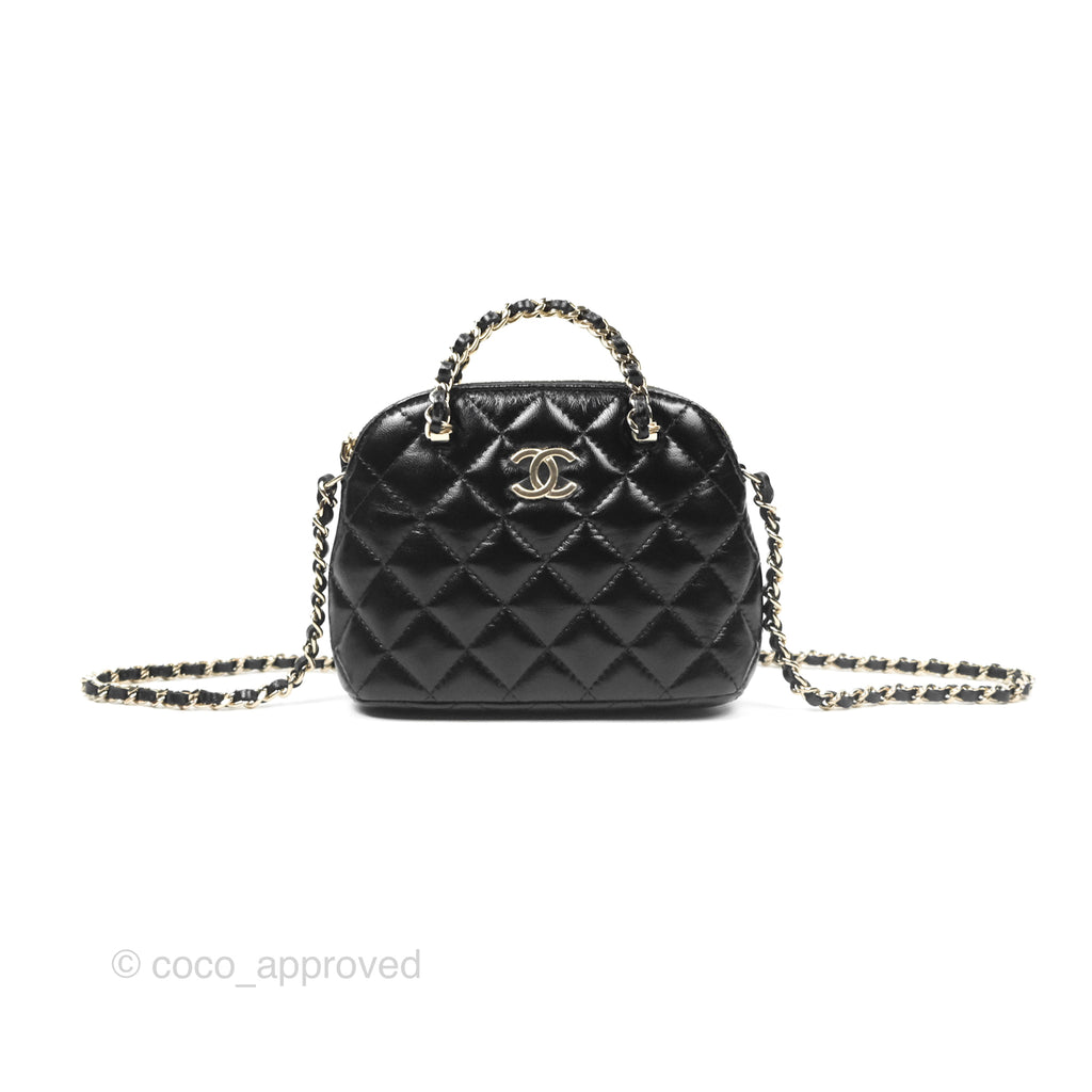 Chanel Mini Handle Clutch with Chain Black Shiny Lambskin Gold Hardware