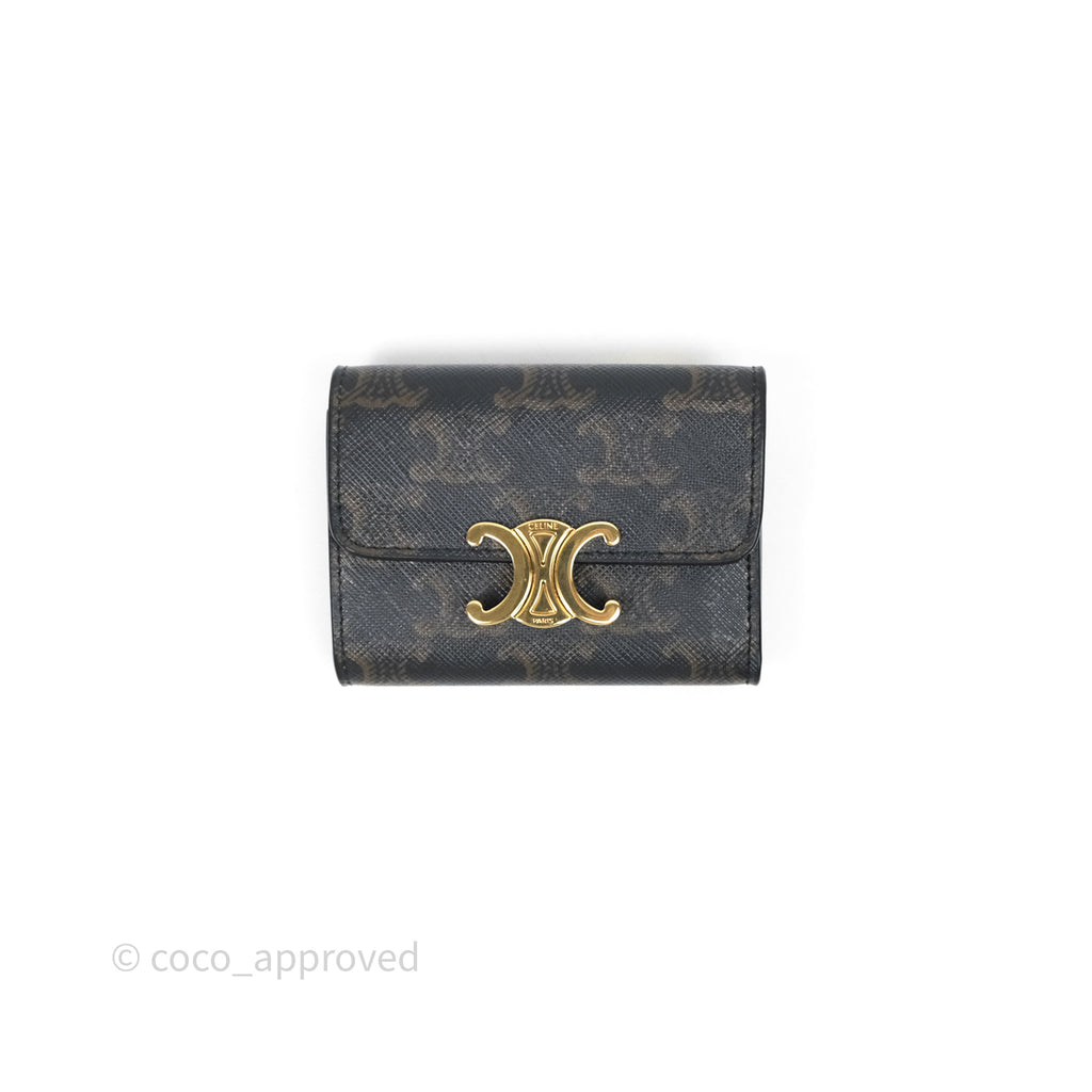 Celine Compact Wallet with Coin Triomphe Canvas Tan Lambskin