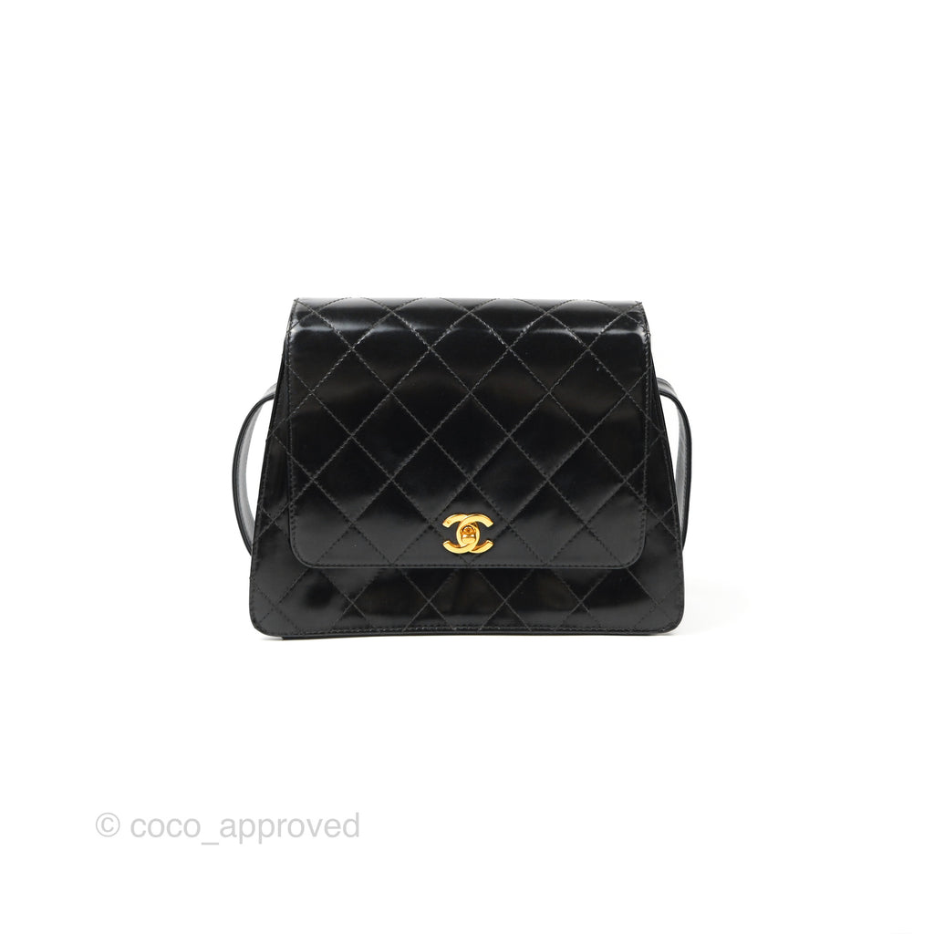 Chanel Vintage Flap Shoulder Bag Black Patent 24K Gold Hardware