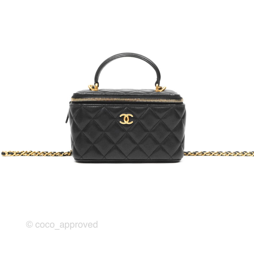 Chanel Vanity Rectangular Top Handle Black Lambskin Aged Gold Hardware