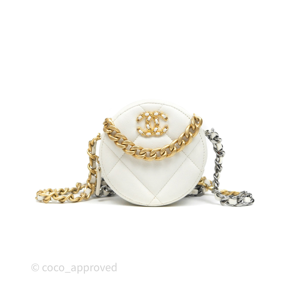 Chanel 19 Round Clutch With Chain White Calfskin Mixed Hardware