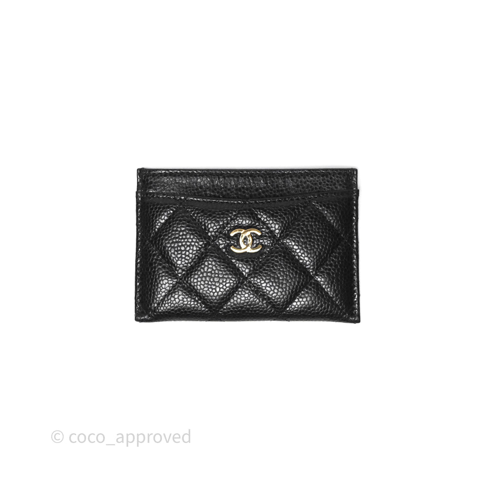 Chanel Classic Flat Card Holder Black Caviar Gold Hardware