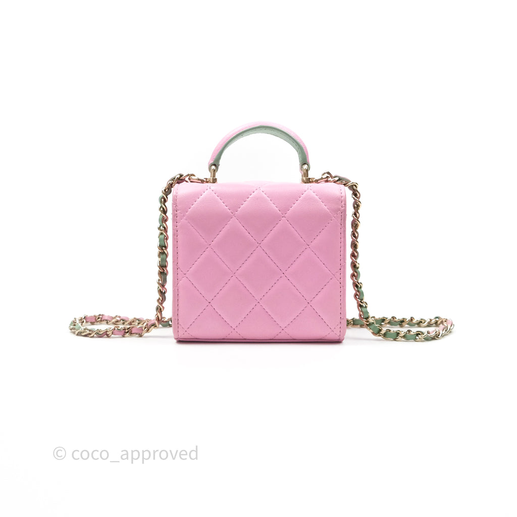 Chanel Mini Handle Clutch With Chain Pink/ Mint Lambskin Gold Hardware 23P