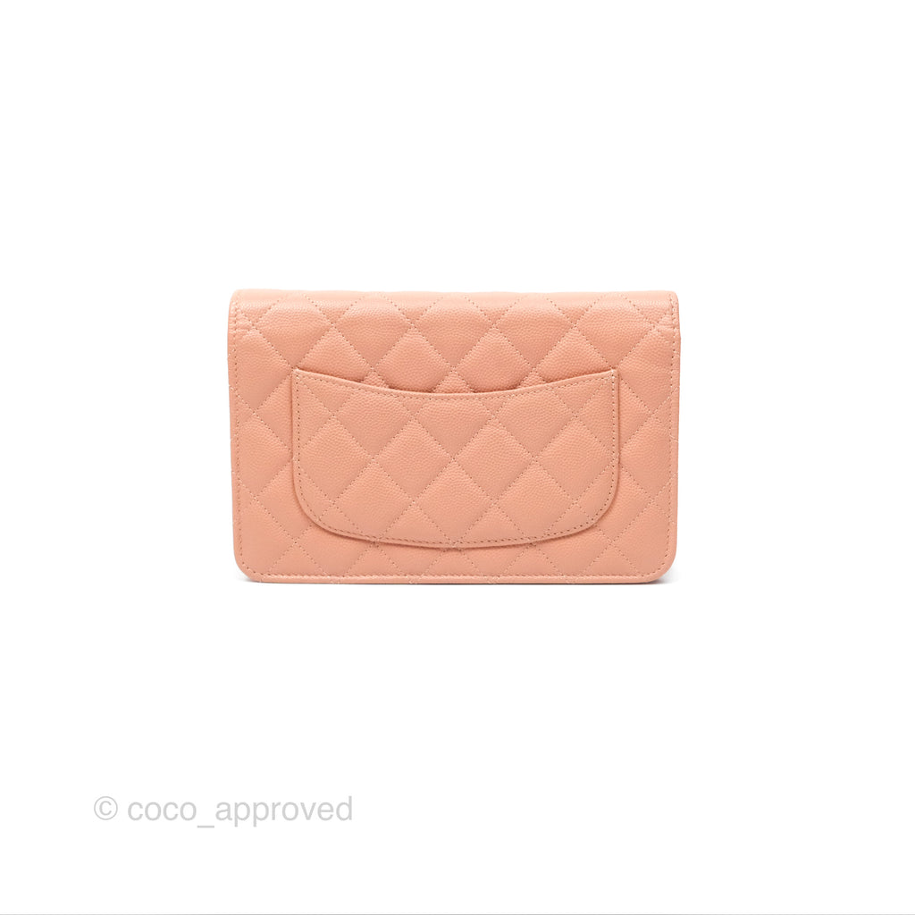 Chanel Classic Quilted Wallet On Chain WOC Rosy Beige Caviar Gold Hardware