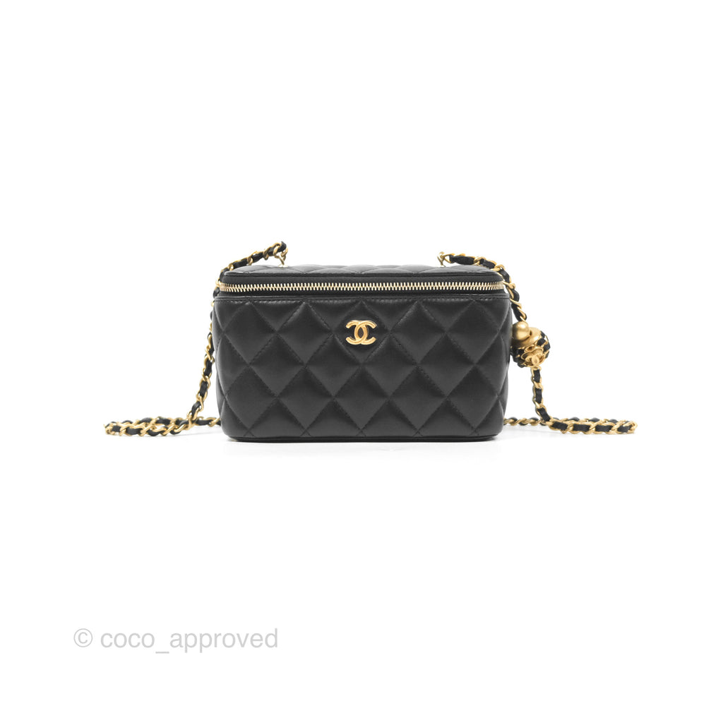 Chanel Pearl Crush Vanity With Chain Black Lambskin Aged Gold Hardware