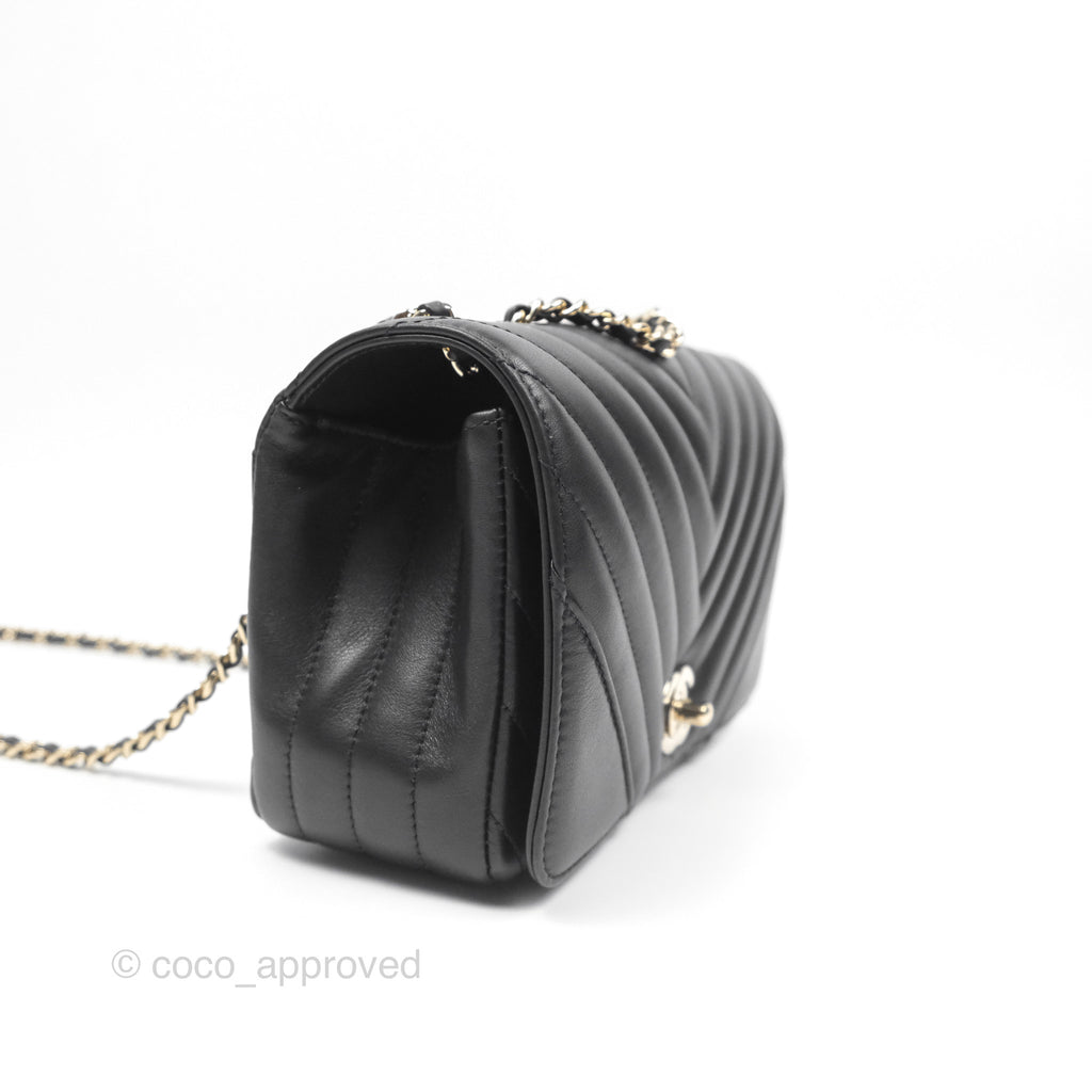 Chanel Small Statement Chevron Flap Bag Black Gold Hardware