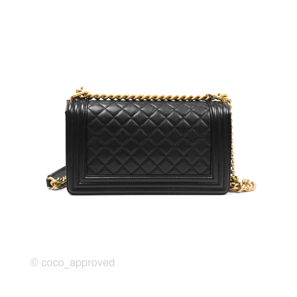 Chanel Medium Boy Quilted Black Caviar Aged Gold Hardware