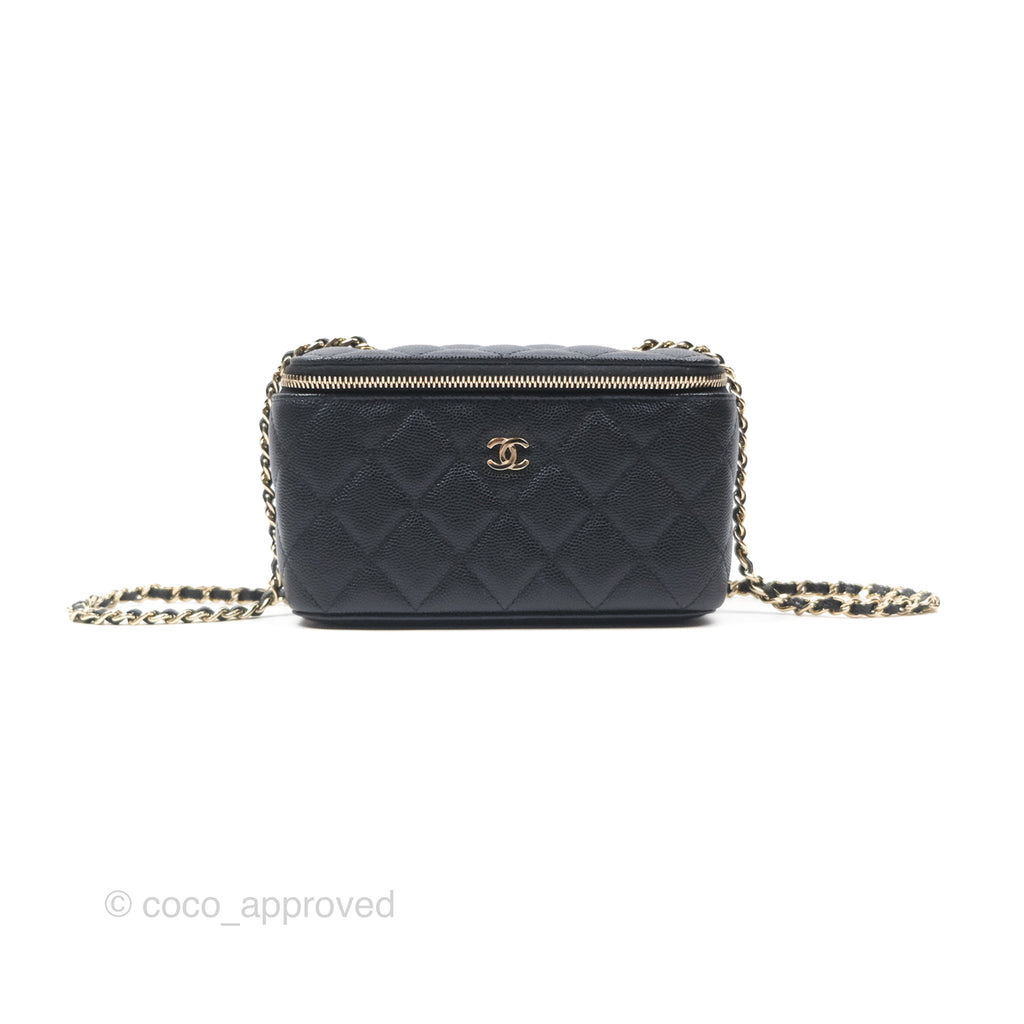 Chanel Vanity Rectangular With Chain Black Caviar Gold Hardware