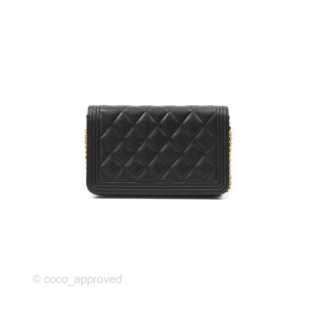 Chanel Quilted Boy Wallet on Chain WOC Black Caviar Age Gold Hardware