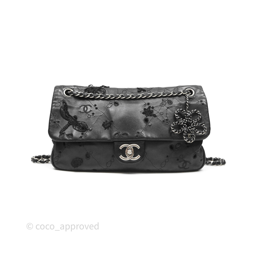 Chanel Embroidered Butterfly Flap Black Lambskin Ruthenium Hardware