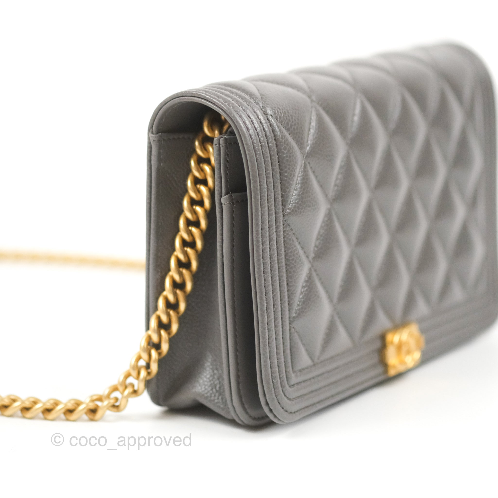 Chanel Quilted Boy Wallet on Chain WOC Dark Grey Caviar Gold Hardware –  Coco Approved Studio