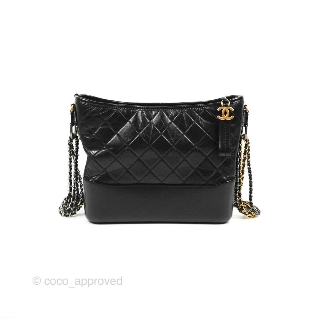 Chanel Medium Gabrielle Hobo Quilted Black Aged Calfskin Mixed Hardware