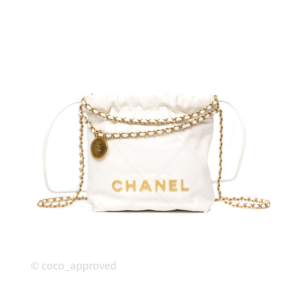 Chanel 22 Mini Bag White Calfskin Aged Gold Hardware