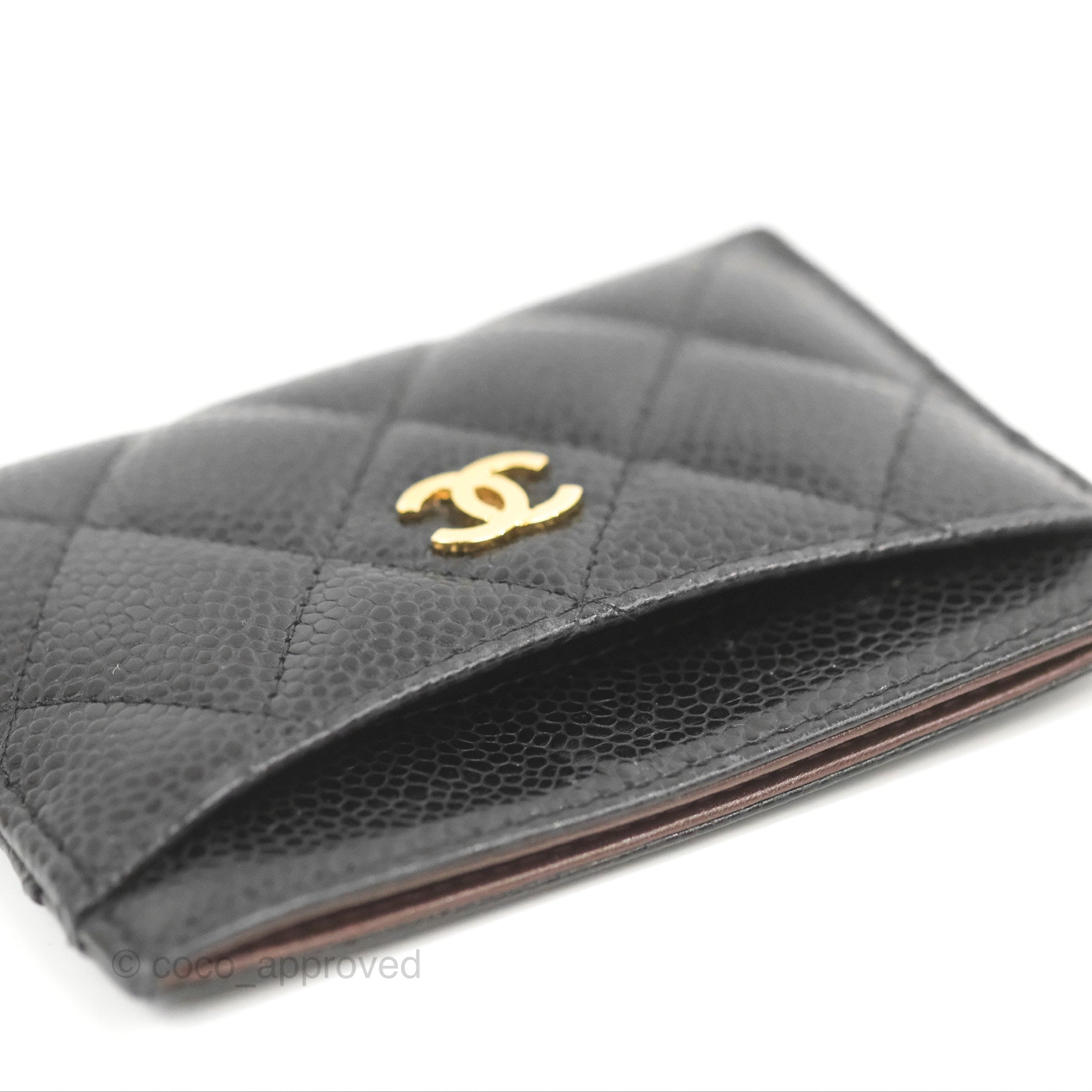 CHANEL Black Caviar Wallet GOLD Card Phone Holder
