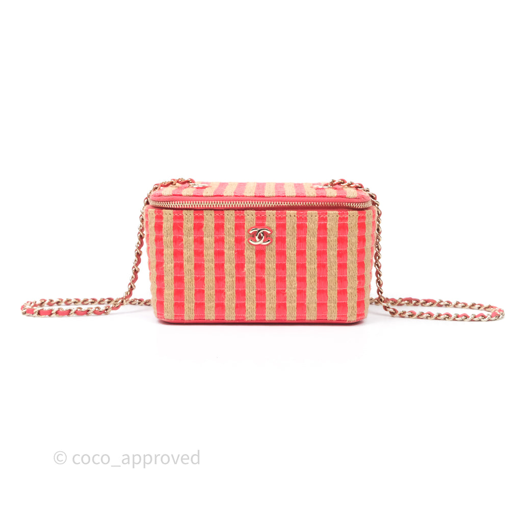 Chanel Vanity With Chain Striped Raffia Orange Gold Hardware