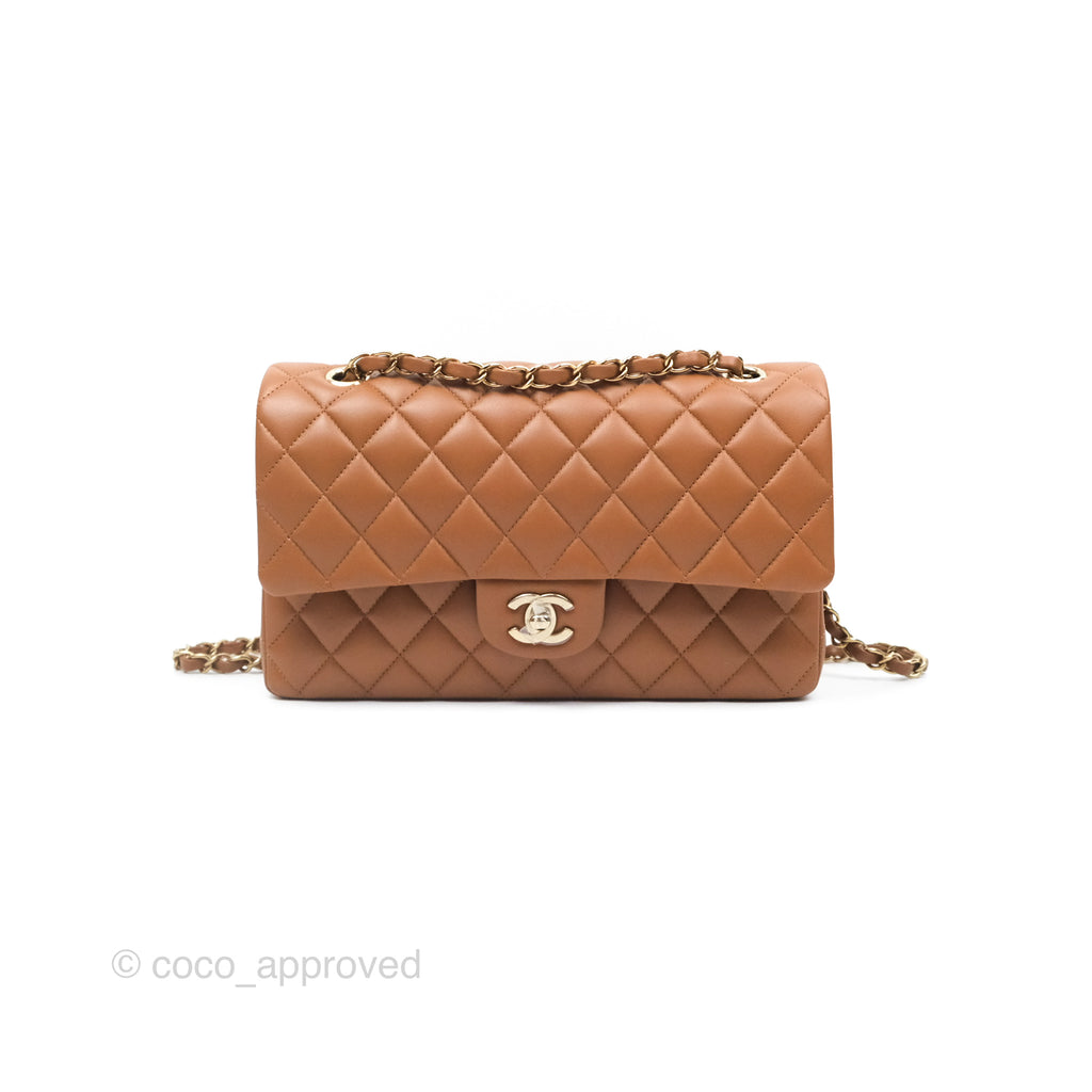 Chanel Classic M/L Medium Flap Quilted Brown Lambskin Gold Hardware