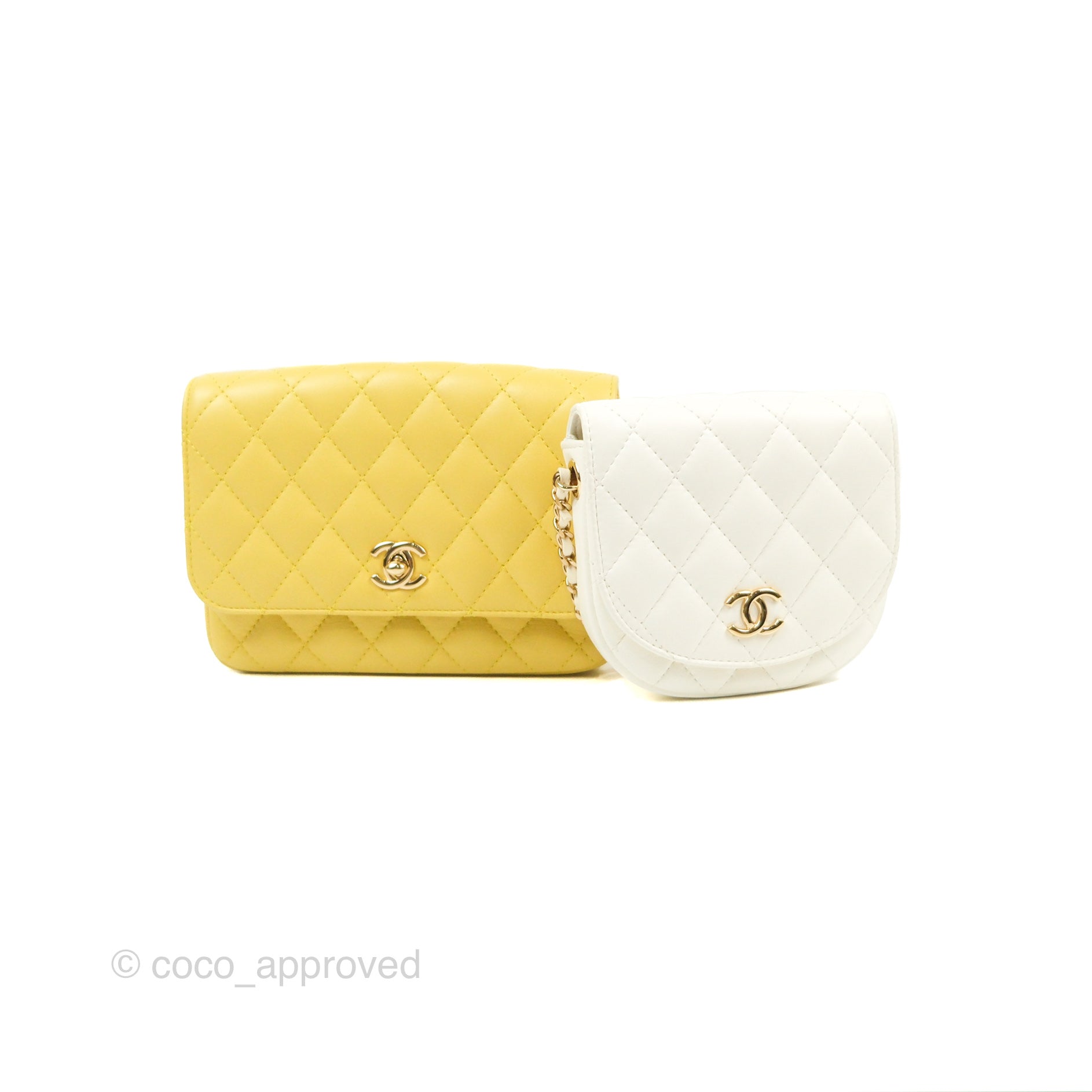 Chanel Side Packs Shoulder Bags Yellow White Lambskin Gold