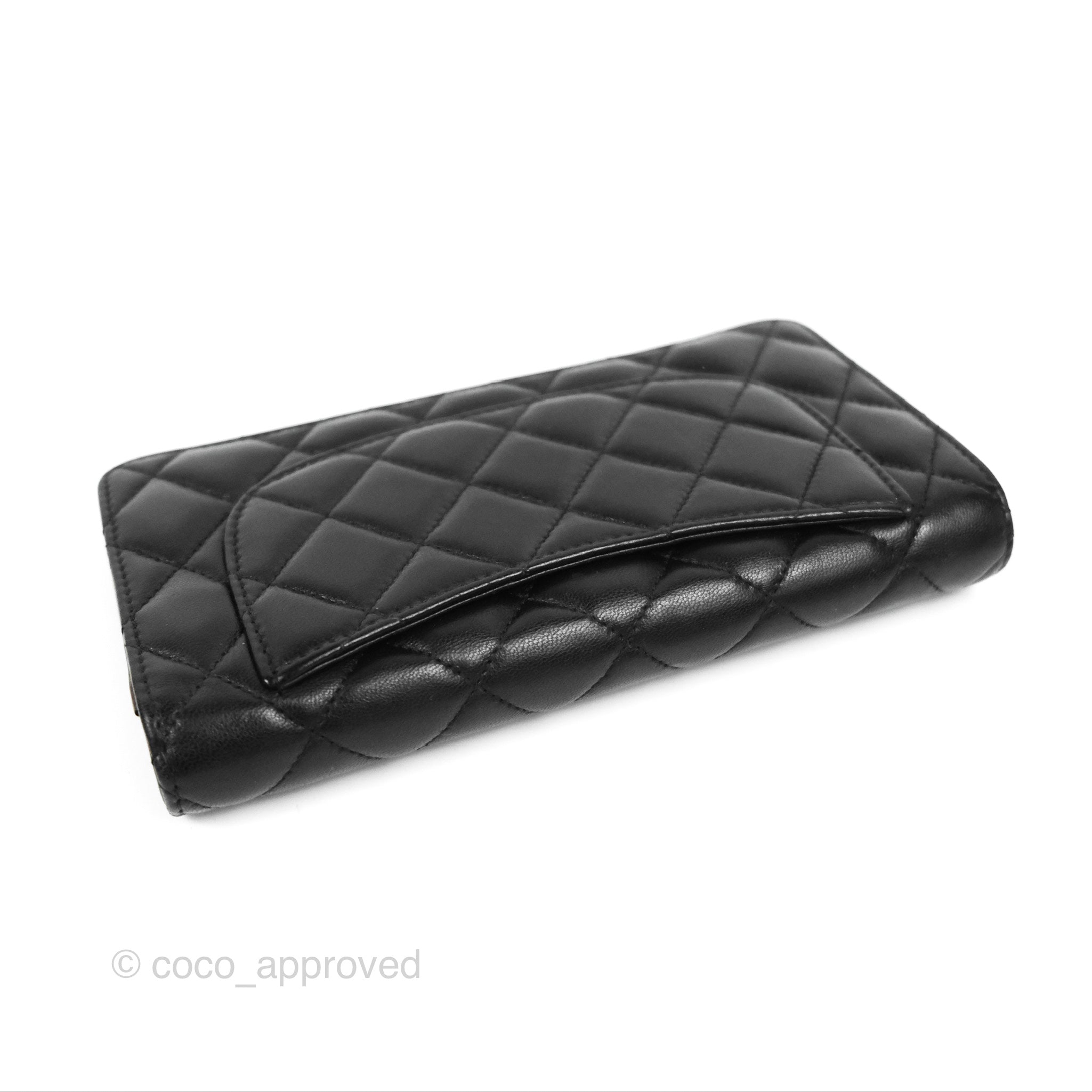 Chanel Classic Quilted Long Wallet Black Lambskin Silver Hardware