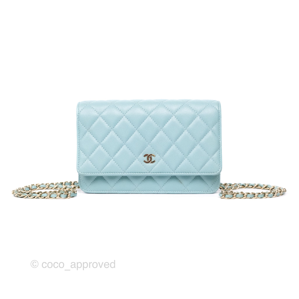 Chanel Quilted Classic Wallet On Chain WOC Tiffany Blue Caviar Gold Hardware