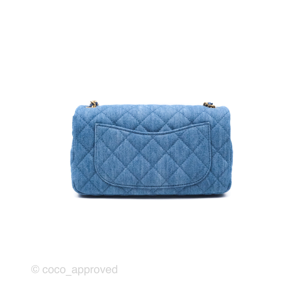 Chanel Mini Rectangular Pearl Crush Quilted Denim Aged Gold Hardware