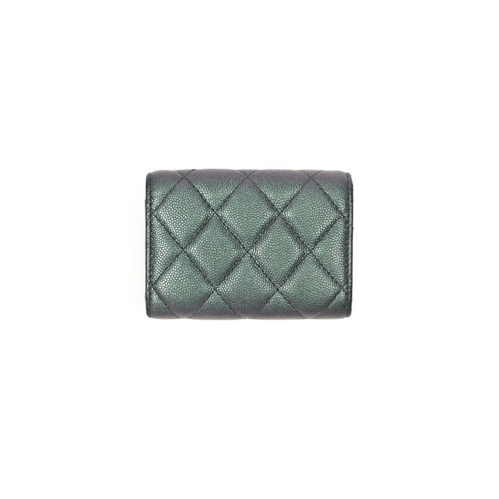 Chanel Quilted White CC Short Wallet Iridescent Green Purple Gold Hardware